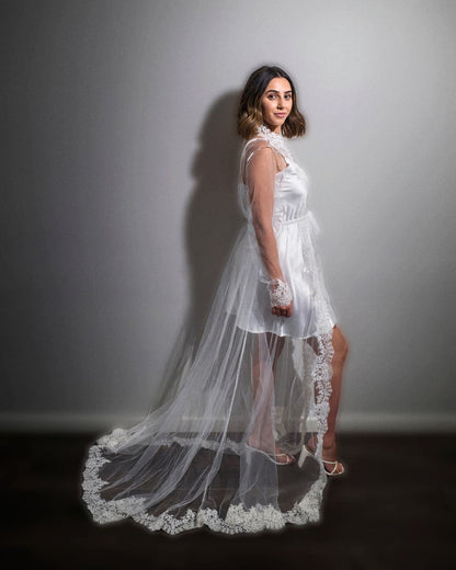 Emalie Long Lace Trim Robe - Elegant Bridal Robe (Includes Slip Dress)